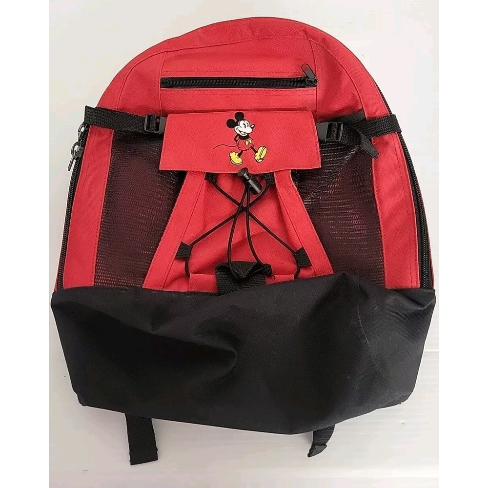 Walt Disney World Mickey Mouse Backpack Red Black Embroidered Bag